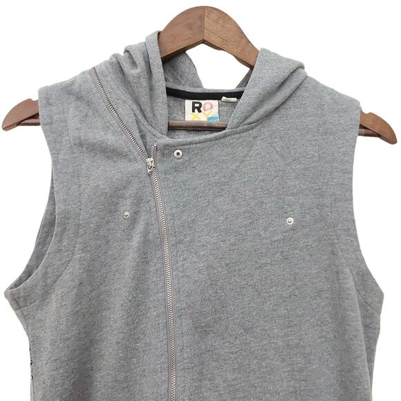 Roxy Hooded Vest Womens Medium Gray Full Zip Graphic Print Pockets Knit Casual - Picture 3 of 12